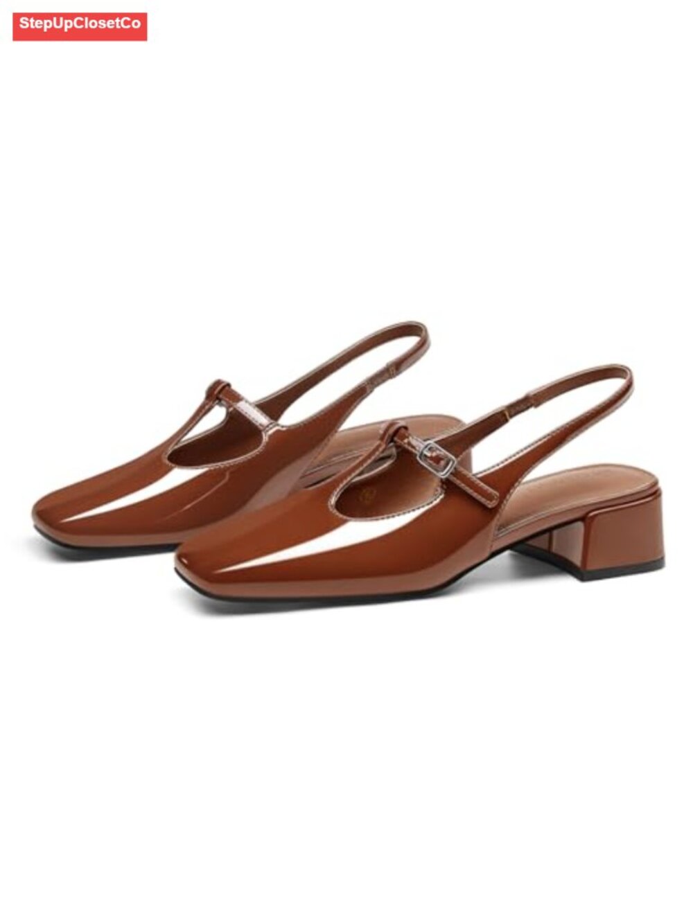 Women's Mary Jane Slingback Low Heels T-Strap Chunky Heel Pumps Dress Shoes